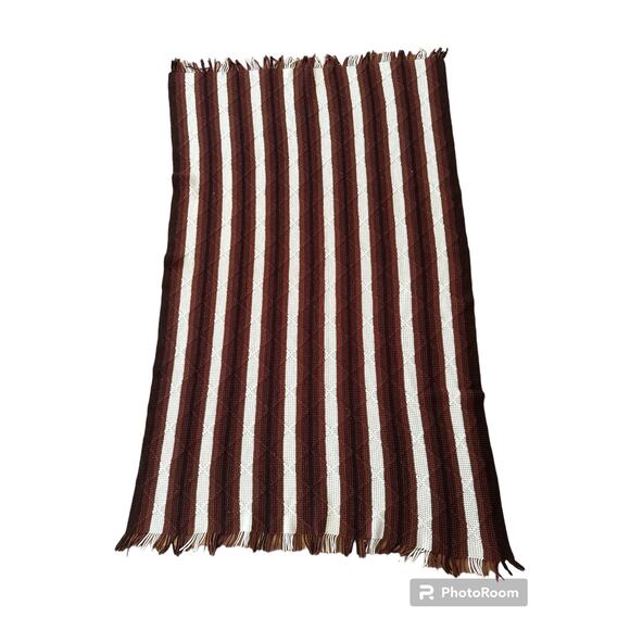 Knit blanket with fringe shades of brown, black and cream 72"x46" - Picture 4 of 11